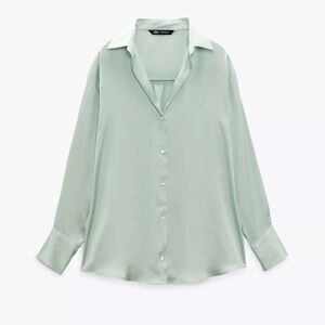 Zara Elegant Mint Green button down Blouse